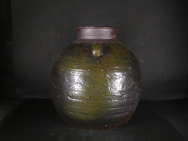 備前焼 穴窯 備前焼物故作家 小山 日出男 伊部手黄ゴマ黒備前耳付き大