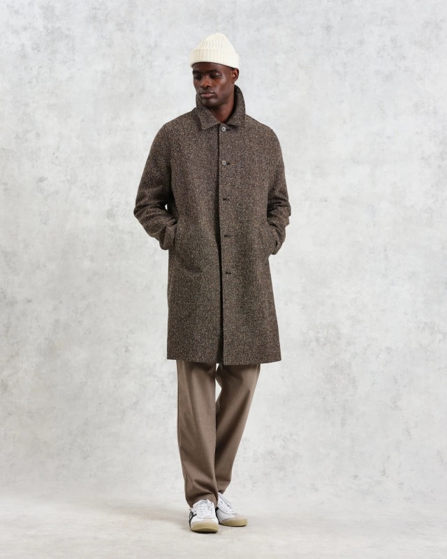 wax london Stan - Brown Fleck Tweed Car Coat B.S.W. market place