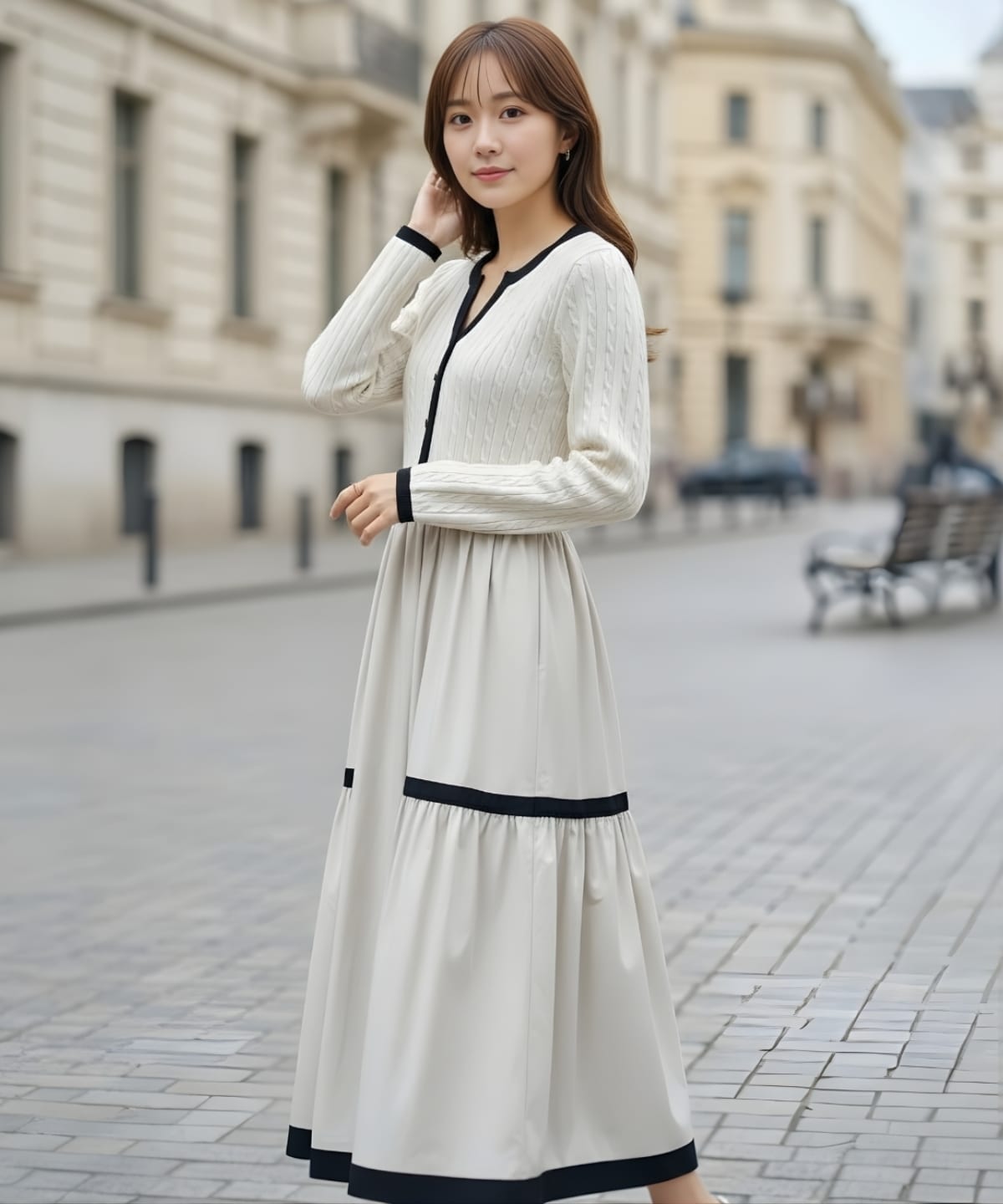 ケーブル編みニットドッキングワンピース(F アイボリー): AND COUTURE