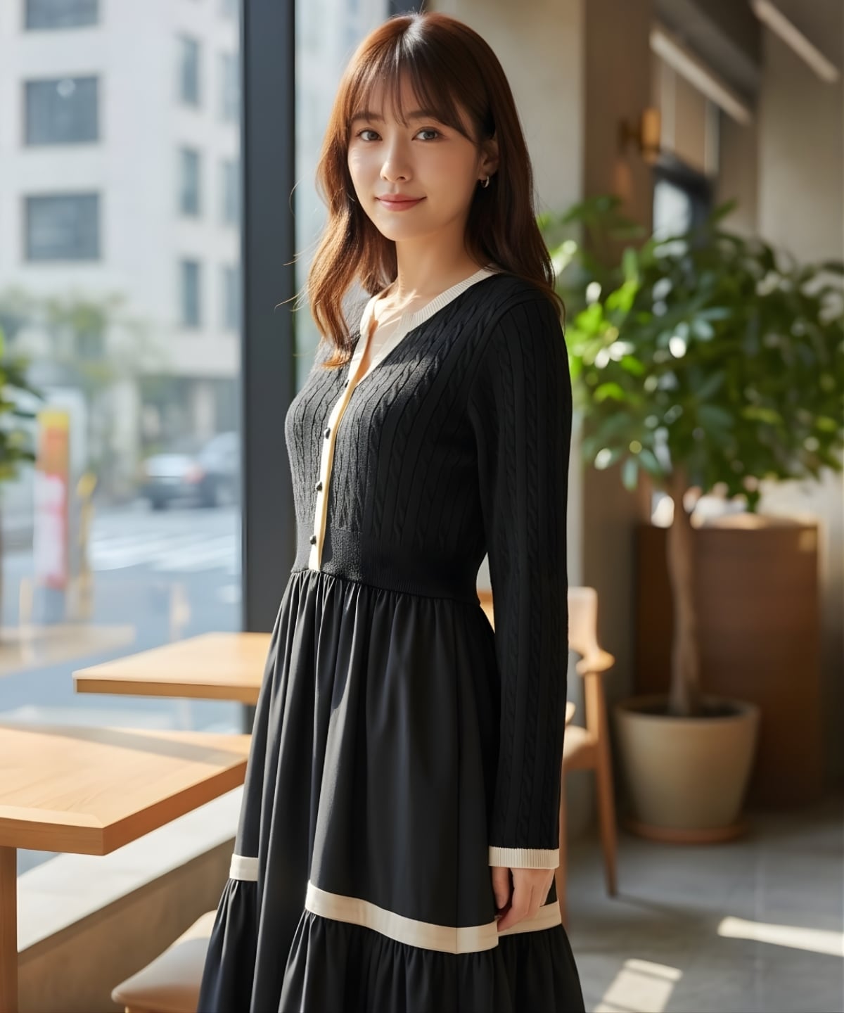 ケーブル編みニットドッキングワンピース(F アイボリー): AND COUTURE