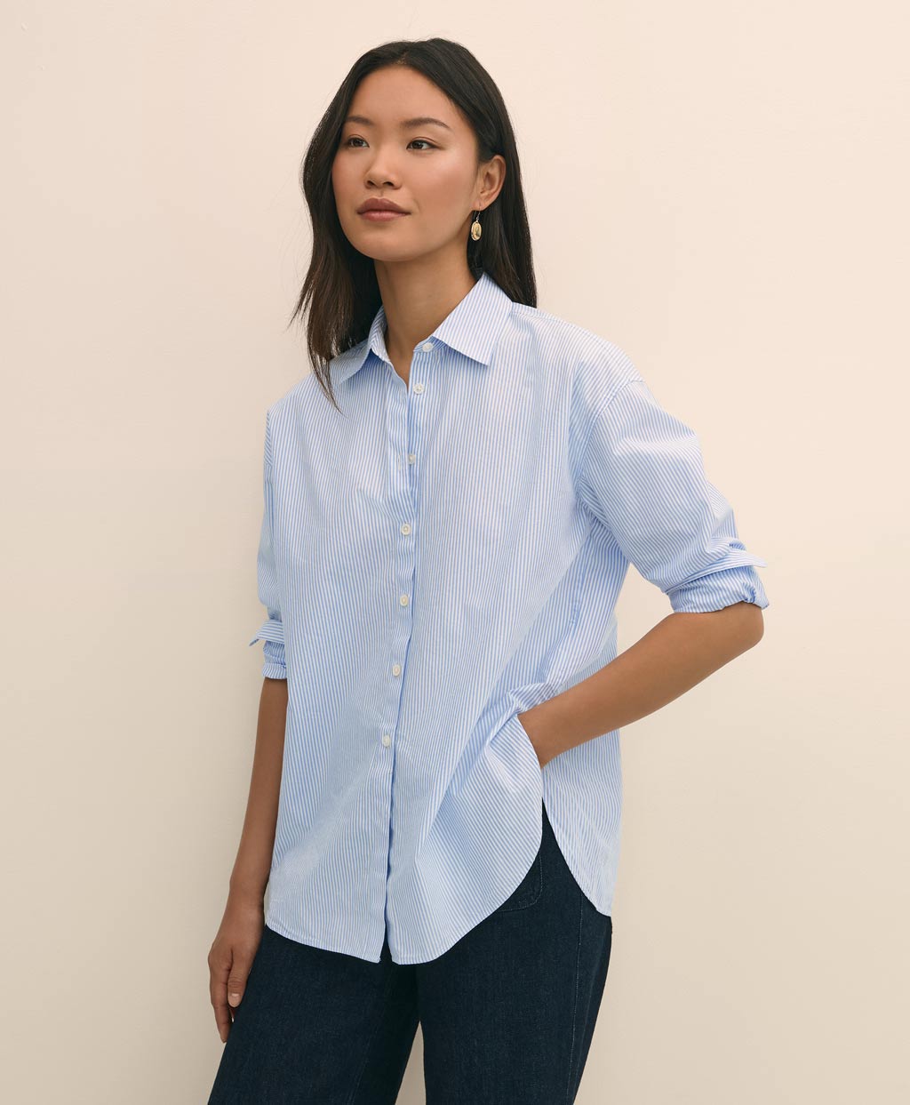 コットンポプリン リラックスフィット ストライプシャツ | Brooks