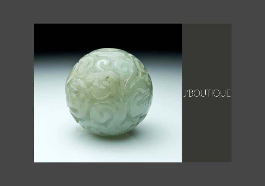 ミャンマー産天然無処理翡翠 ドラゴンボール ビーズ 薄苔