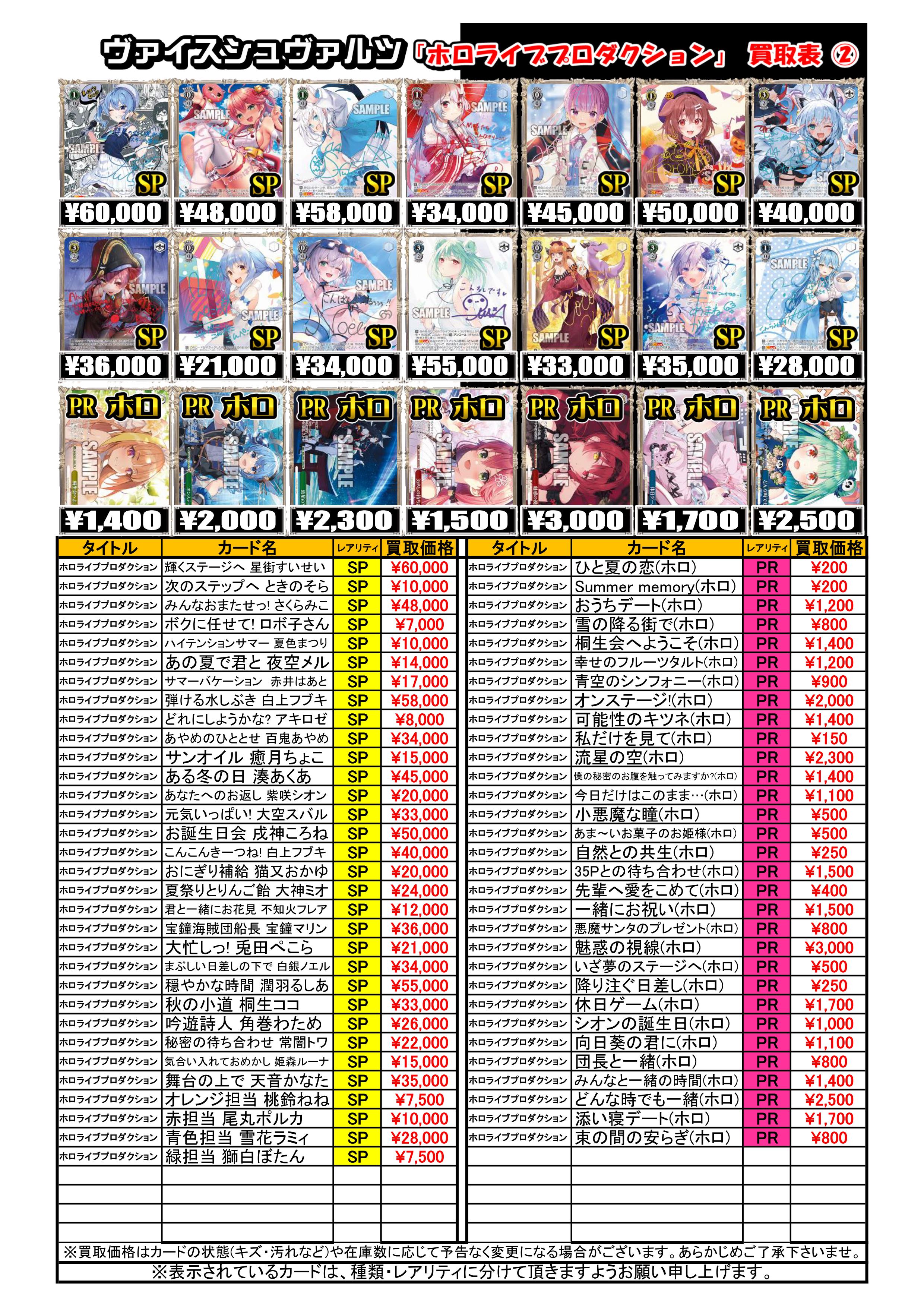 ヴァイスシュヴァルツ】『ホロライブプロダクション』の買取価格更新