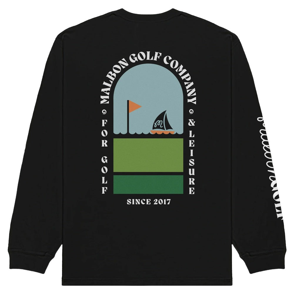 Malbon Marina Longsleeve Round-neck Golf T-Shirt Black - SS25 Men