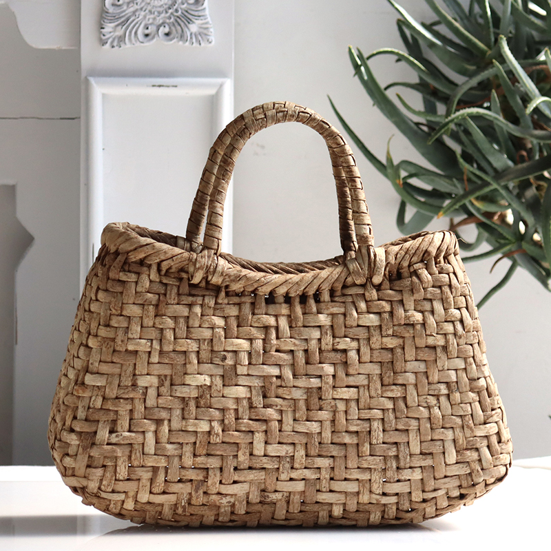 くるみ・カゴバッグ/網代編み・扇型/中サイズ 幅34cmx本体の高さ19cmx