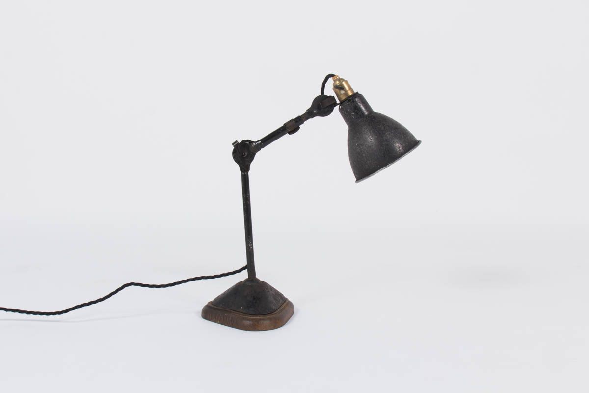 Gras lamp n°207, oak base and black metal edition Ravel Clamart