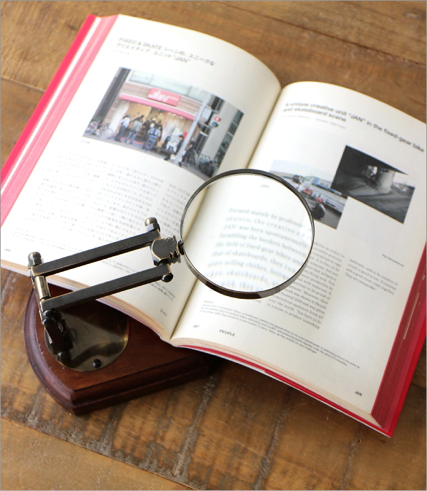 拡大鏡 スタンドルーペ 真鍮 木製 卓上 置き型 角度調整 虫眼鏡