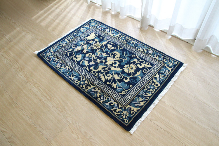 甘粛緞通 高級手織りウール緞通 ＃YASL868 BL 64×91cm | ラグマット