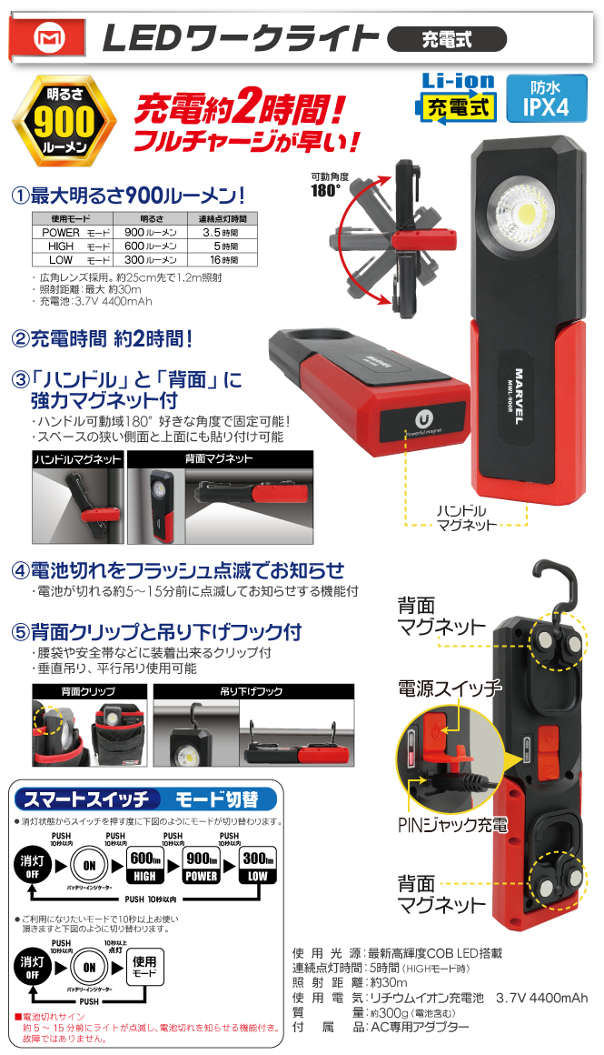 MWL-900R LEDワークライト 充電式｜電設工具のメーカー。（株