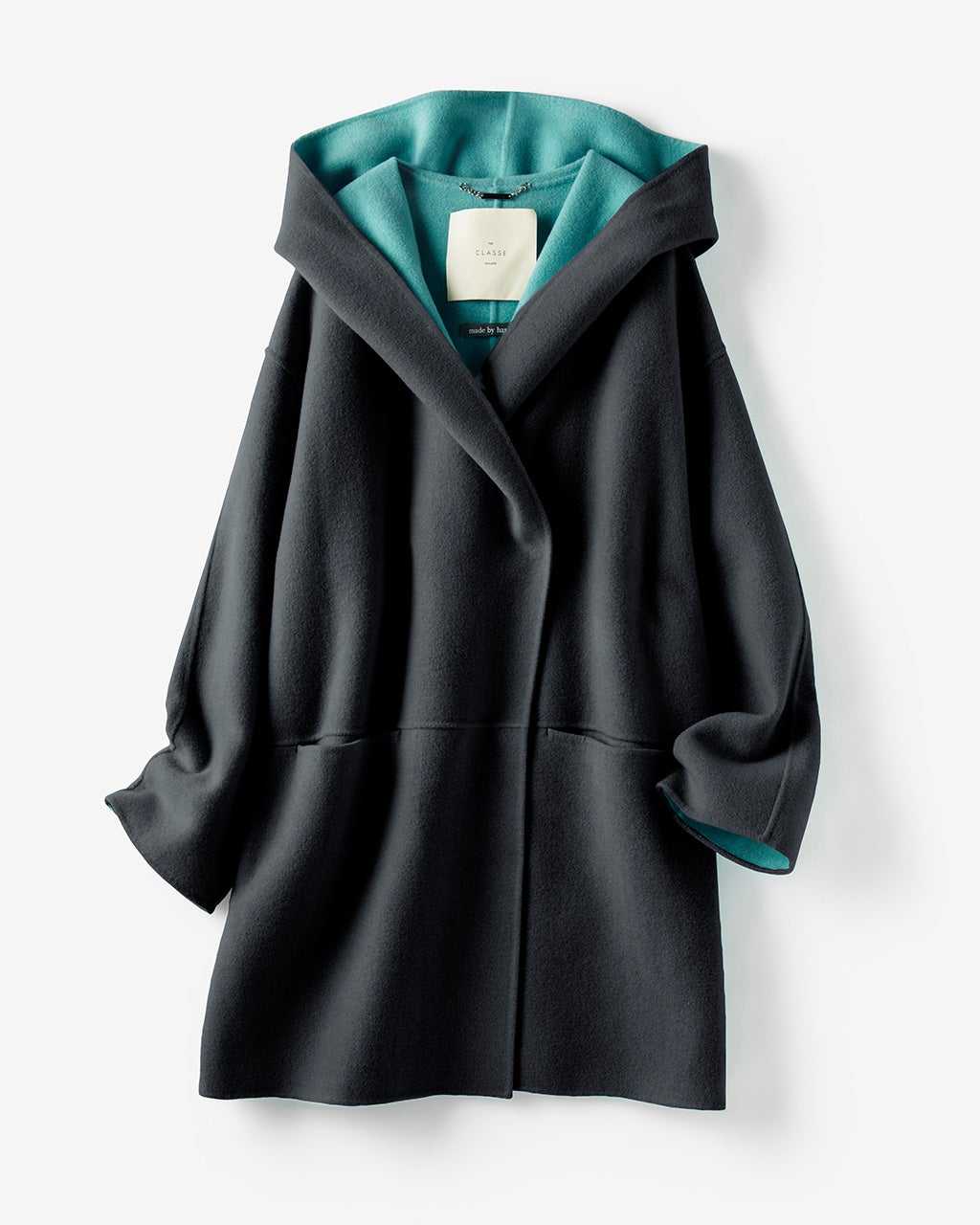 カシミヤ混ウールリバーコート／フーディ/DoCLASSE