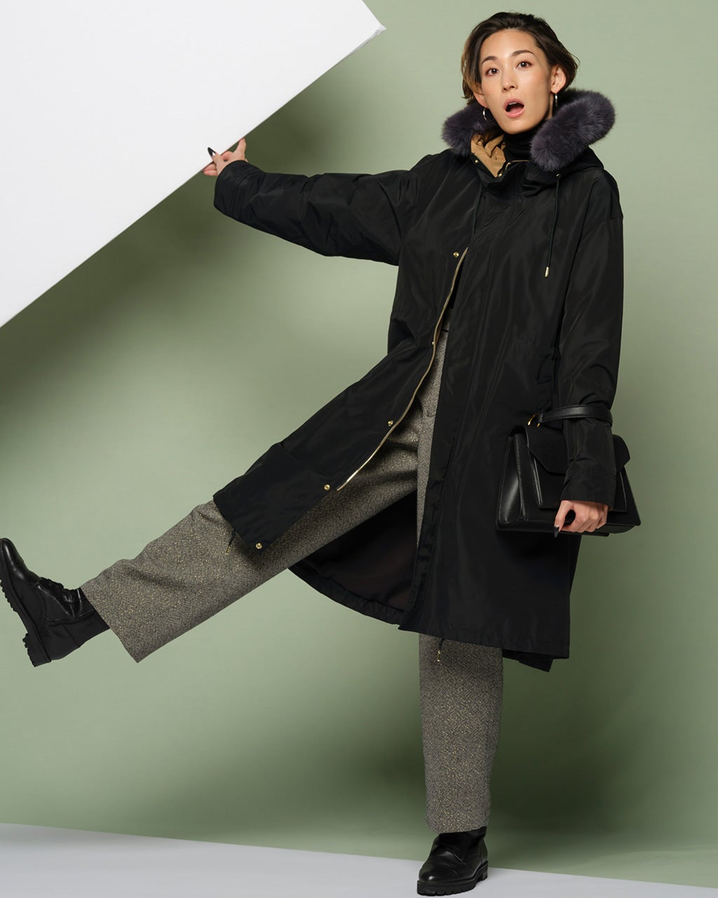 光沢グログラン・ファー使いモッズコート/DoCLASSE