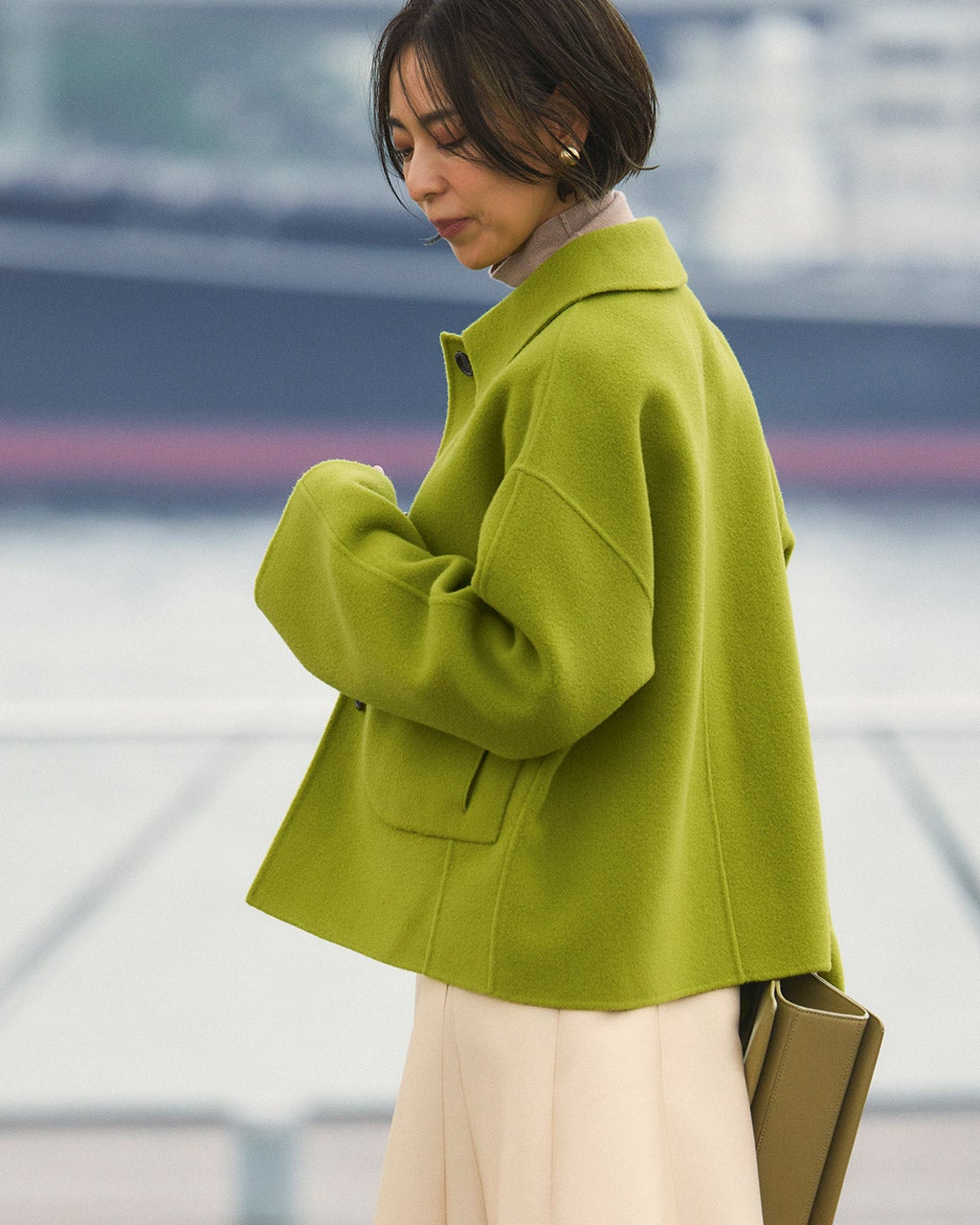 カシミヤ混ウールリバー・ショートコート/DoCLASSE