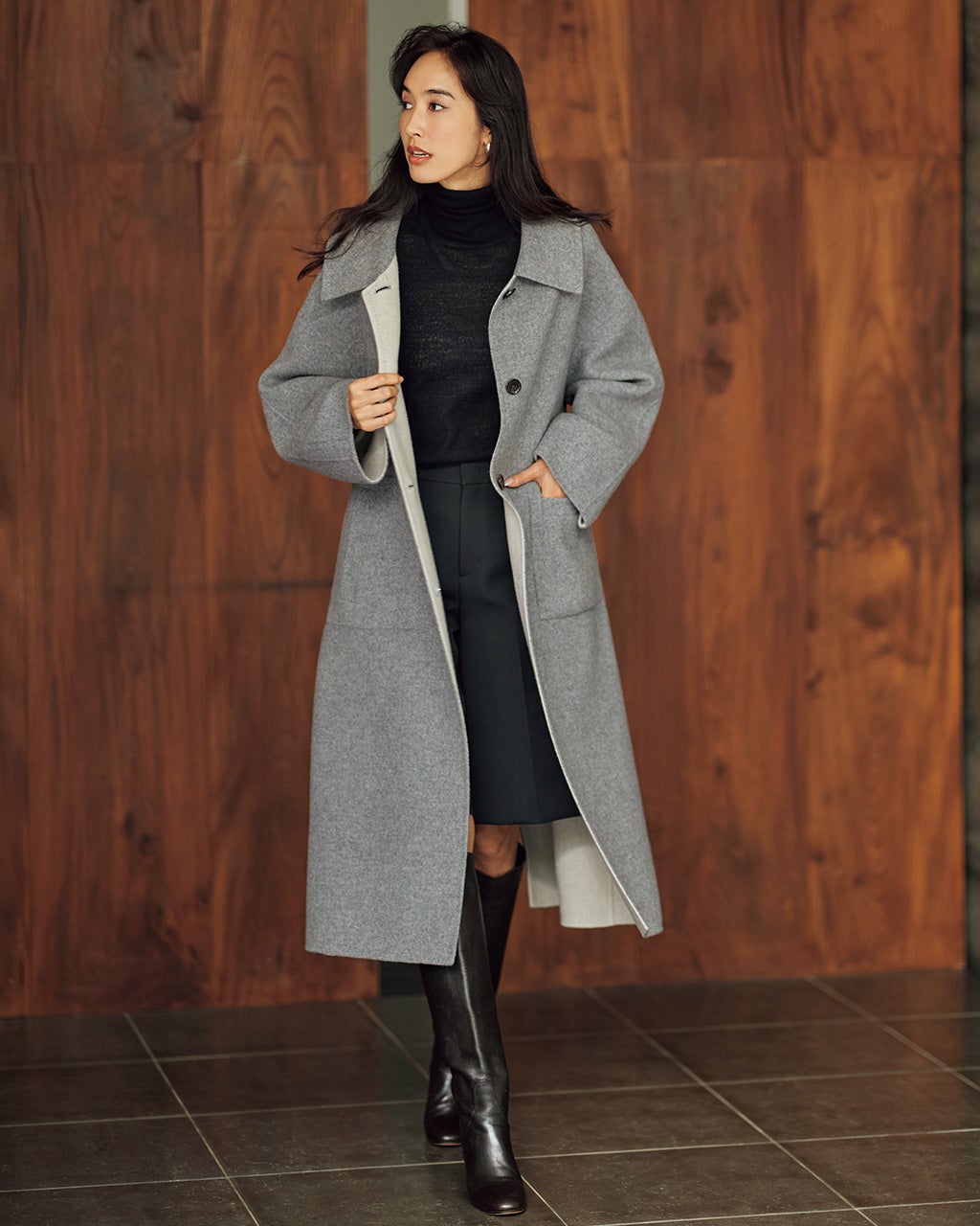 カシミヤ混ウールリバー・ステンカラーコート/DoCLASSE