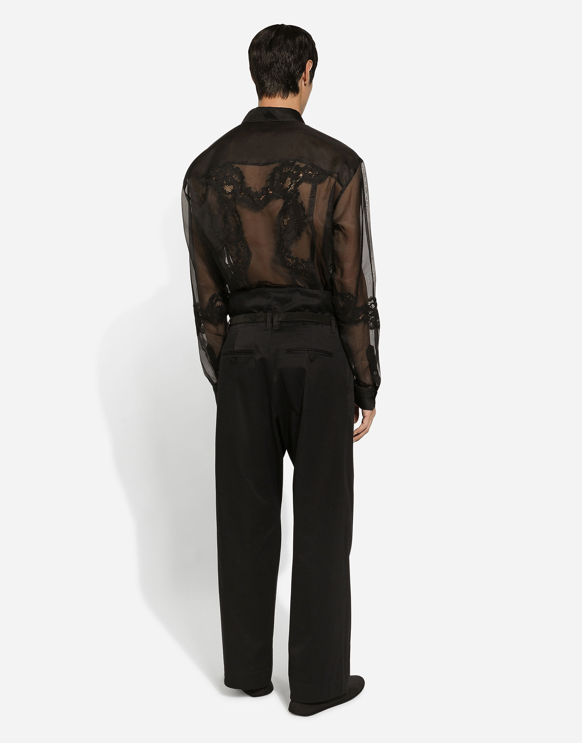 Oversize organza shirt with lace inserts in Black for Men