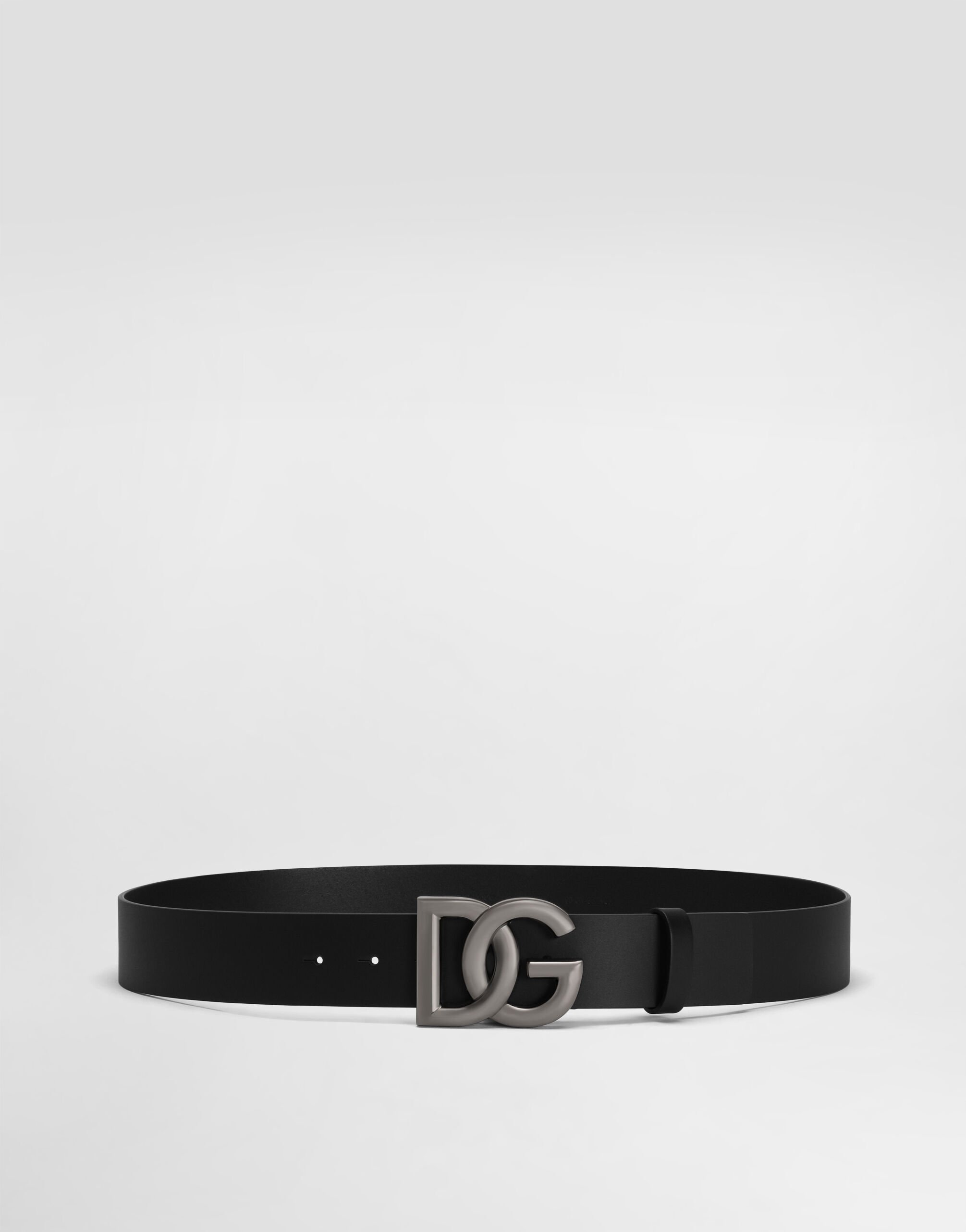 Lux leather belt with crossover DG logo buckle in Black for Men