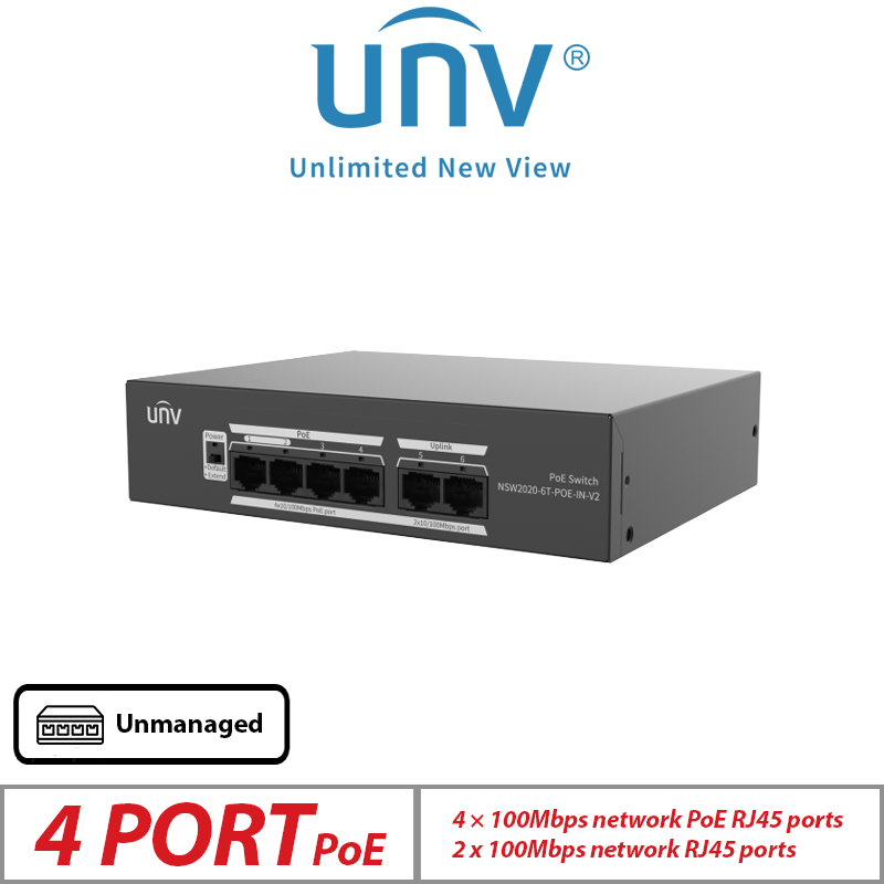 Uniview 6-Port Unmanaged PoE Switch – 4 PoE + 2 Uplink Ports