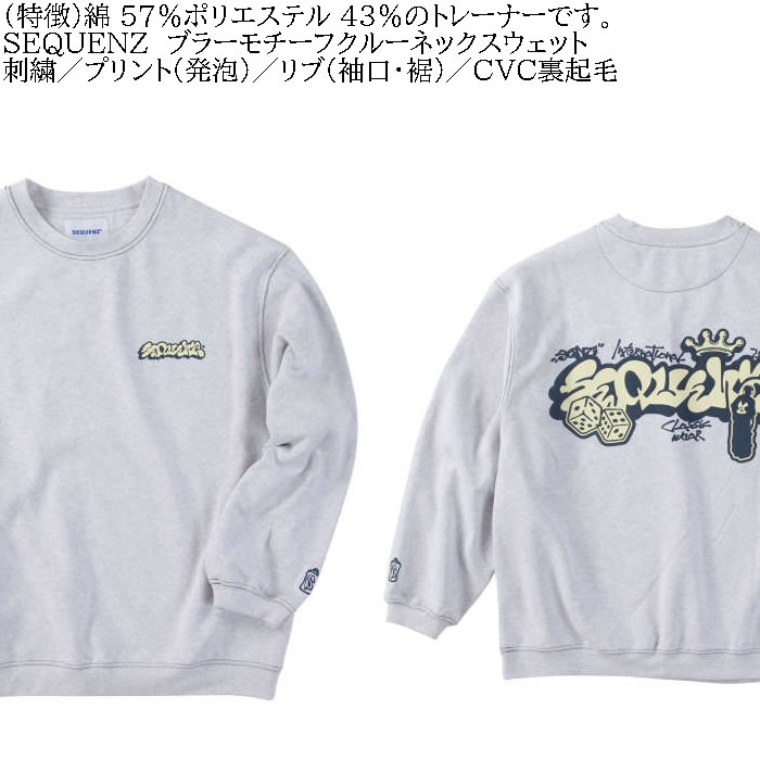 大きいサイズ メンズ SEQUENZ ブラーモチーフクルーネック スウェット