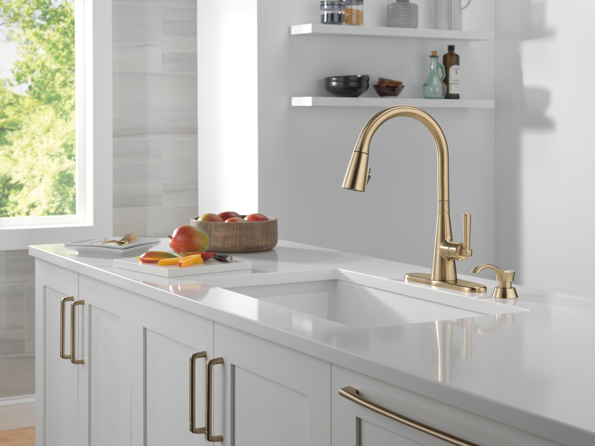 Single Handle Pull-Down Kitchen Faucet with Soap Dispenser and
