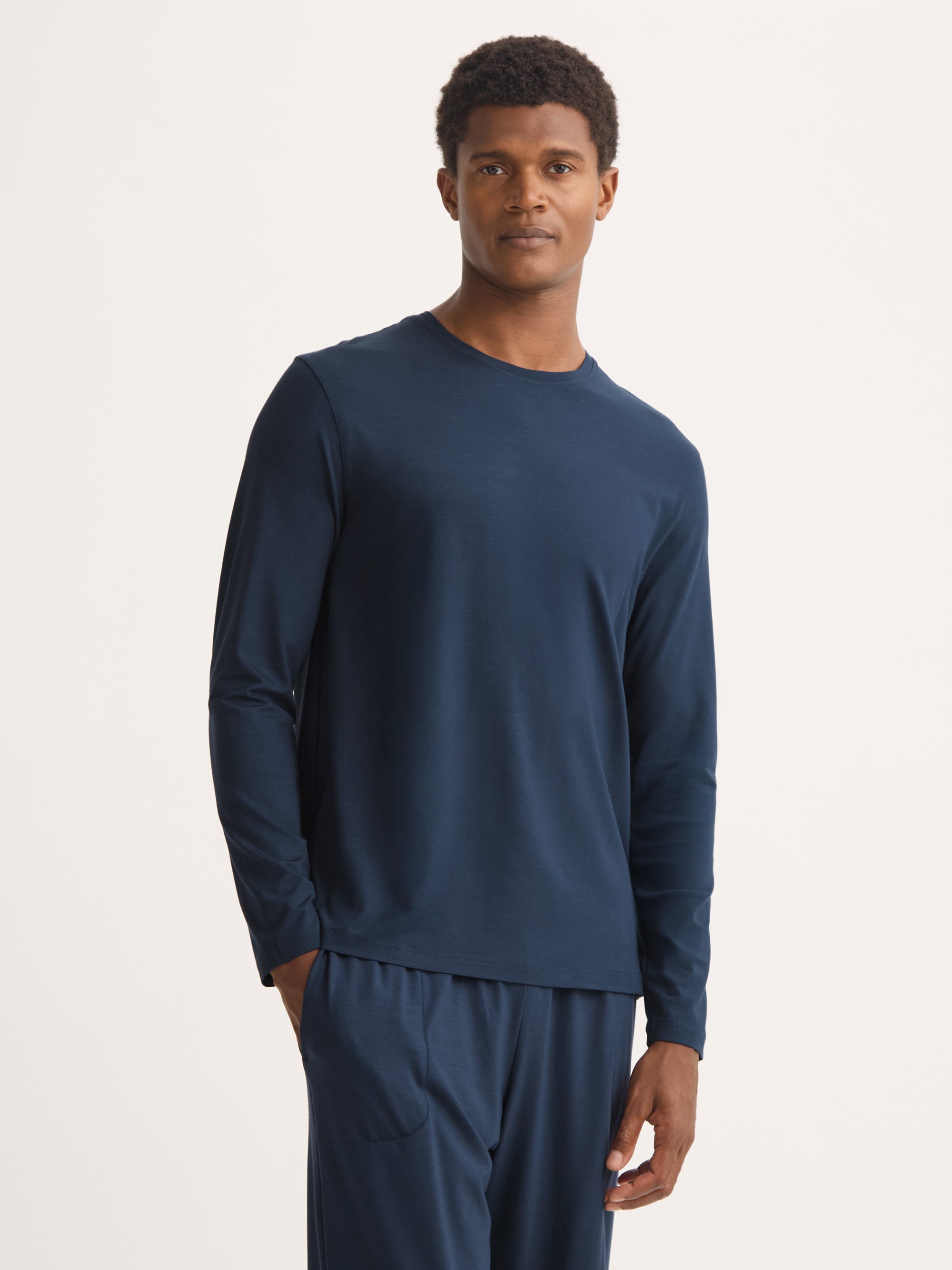 Mens Long T-Shirt Basel Micro Modal Navy | Derek Rose