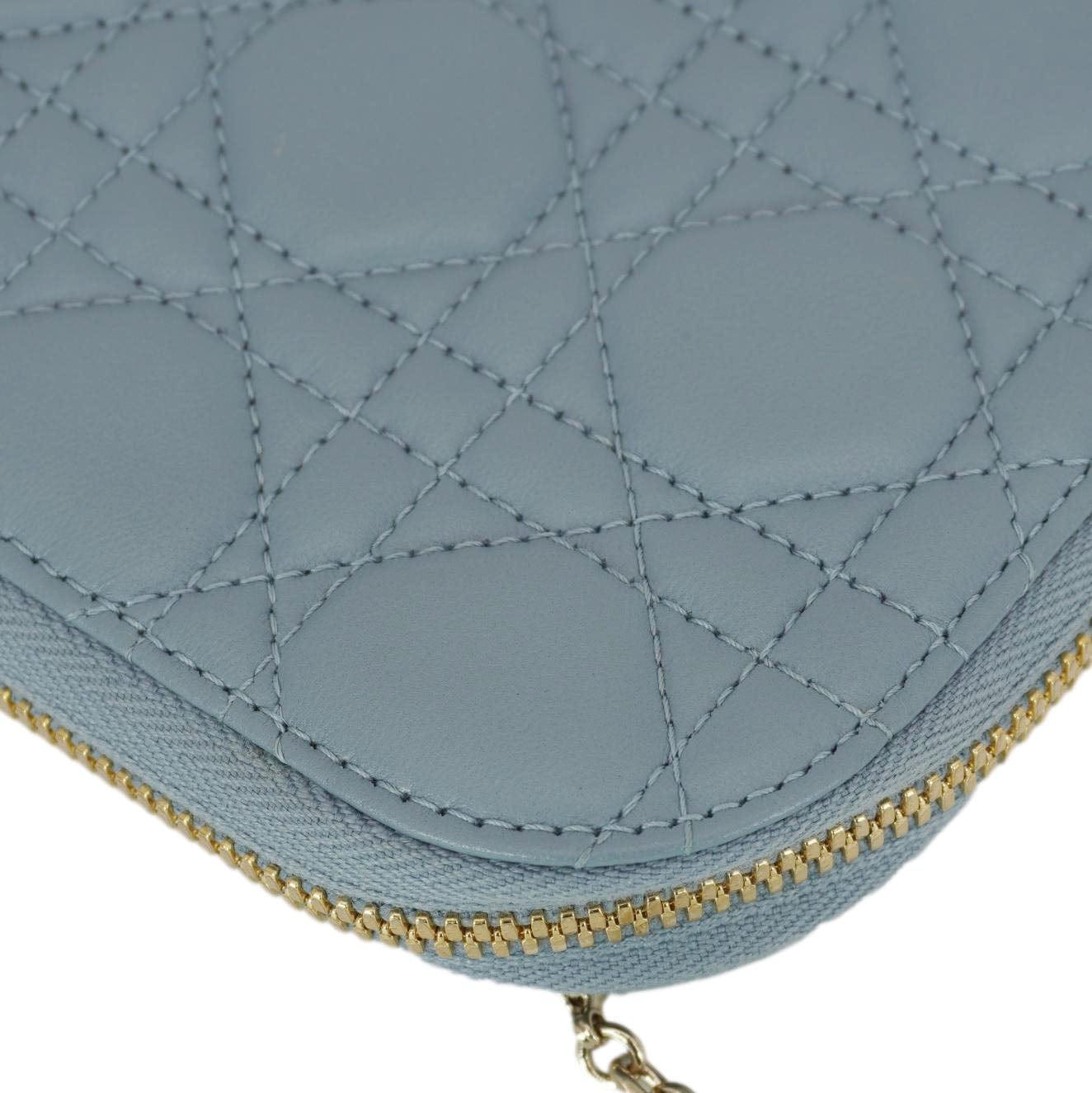 CHRISTIAN DIOR Lady Dior Call'in Cannage Leather Phone Holder Blue