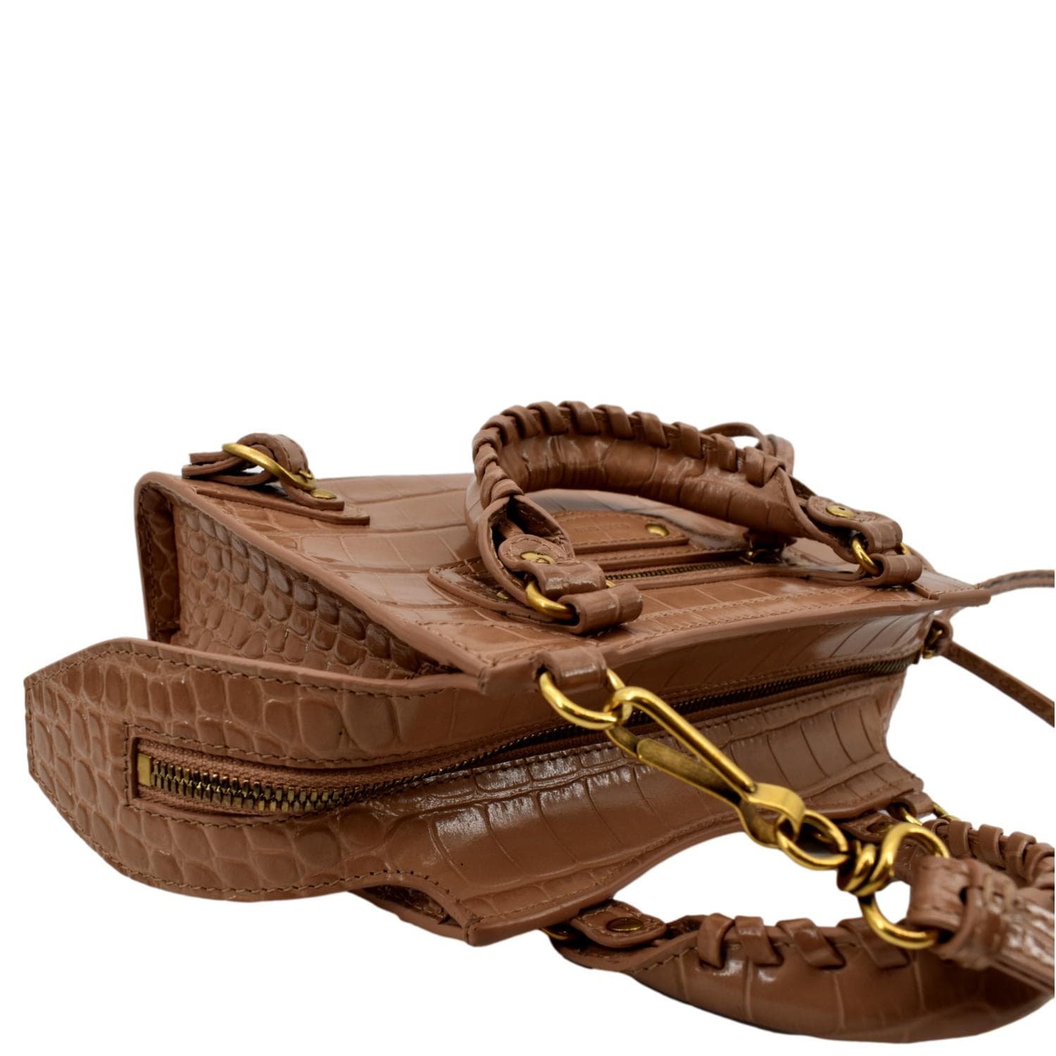 BALENCIAGA Neo Classic City Mini Croc Top Handle Shoulder Bag Brown