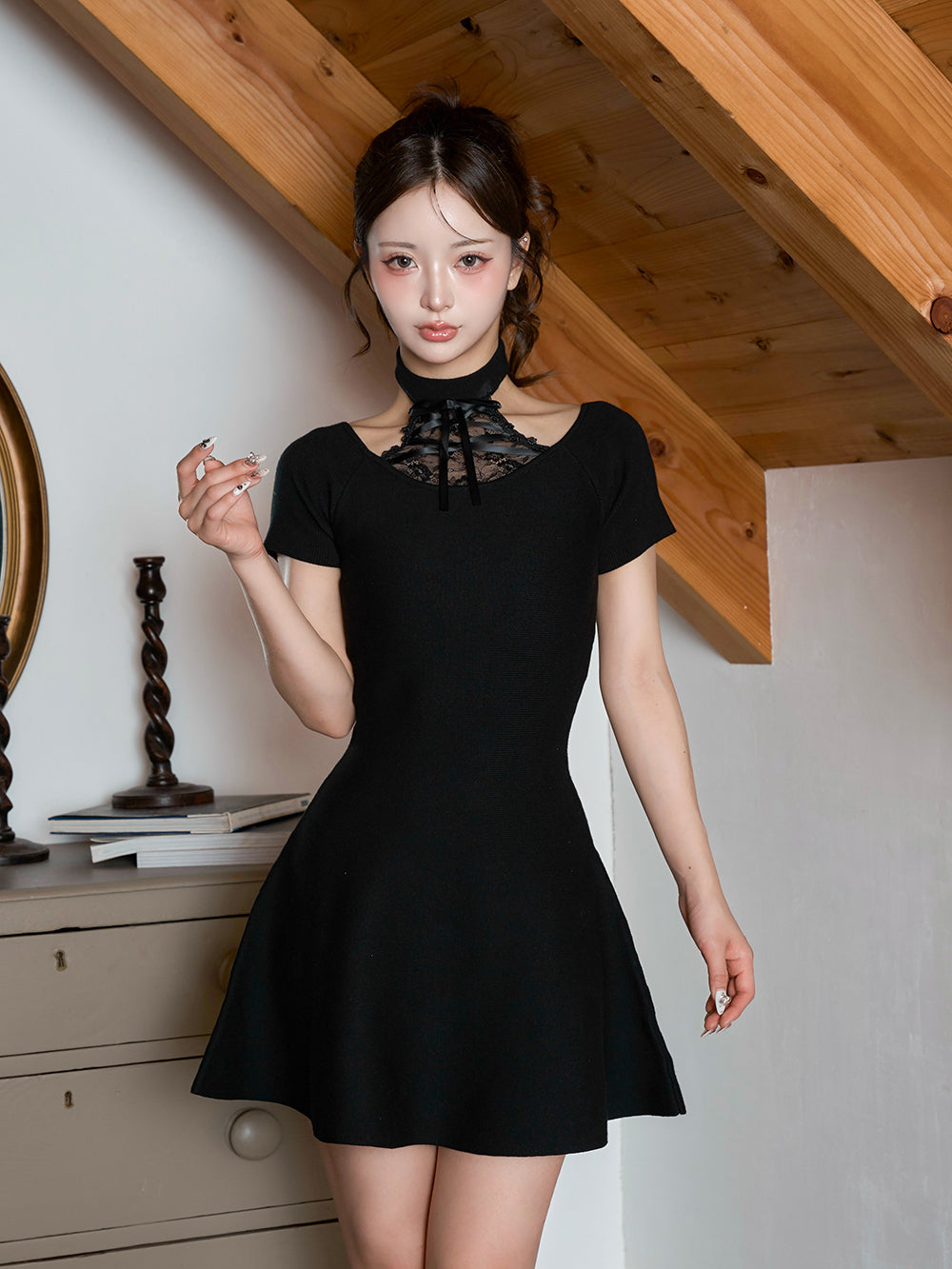 レイヤードライクボウタイニットミニワンピース – Darich (ダーリッチ)