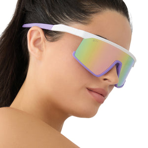 Spike Shield Sunglasses | Matte White & Rainbow Mirror | DIFF Eyewear