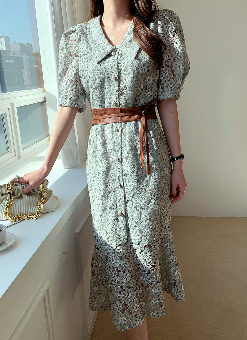 フラワーレースマーメイドワンピース・全3色 | レディースファッション