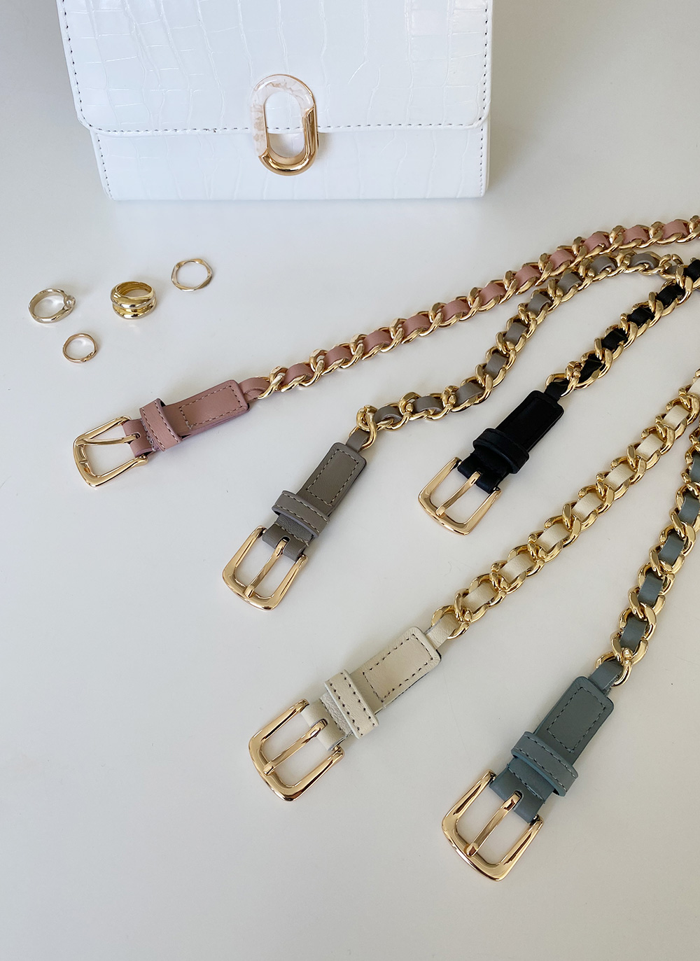 カウレザーゴールドチェーンベルト・全5色 | レディースファッション