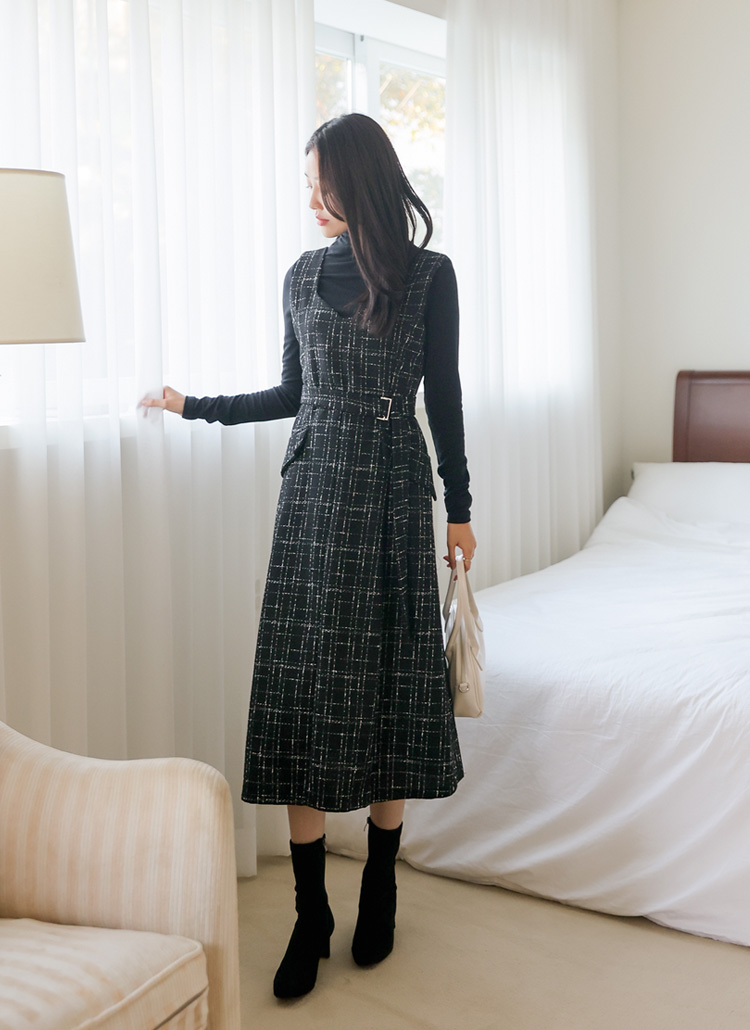 ベルト付ツイードワンピース | レディースファッション通販 - DHOLIC