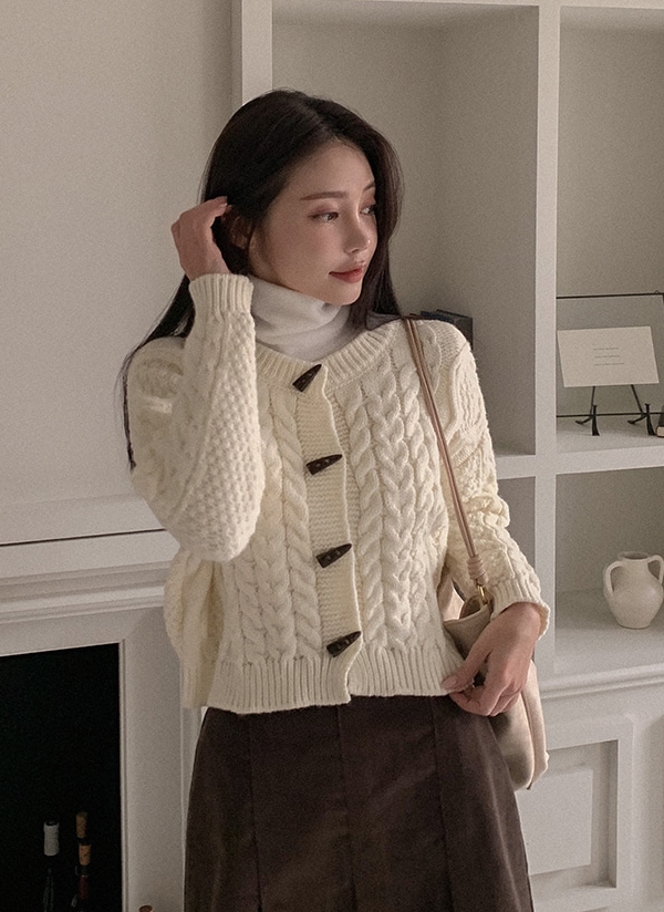 トグルボタンケーブルニットカーディガン | レディースファッション