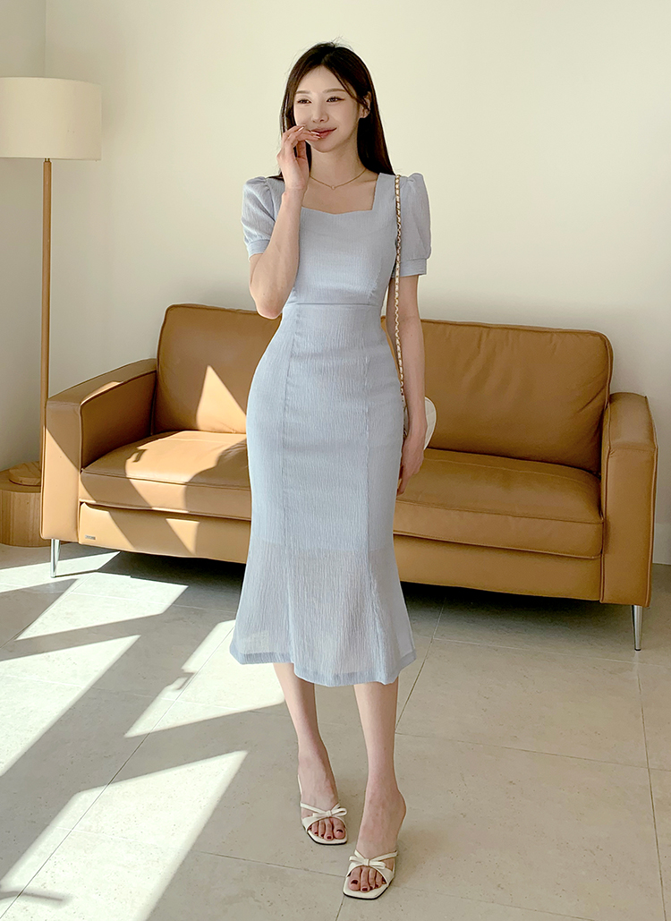 パフスリーブ半袖バックリボンワンピース | レディースファッション