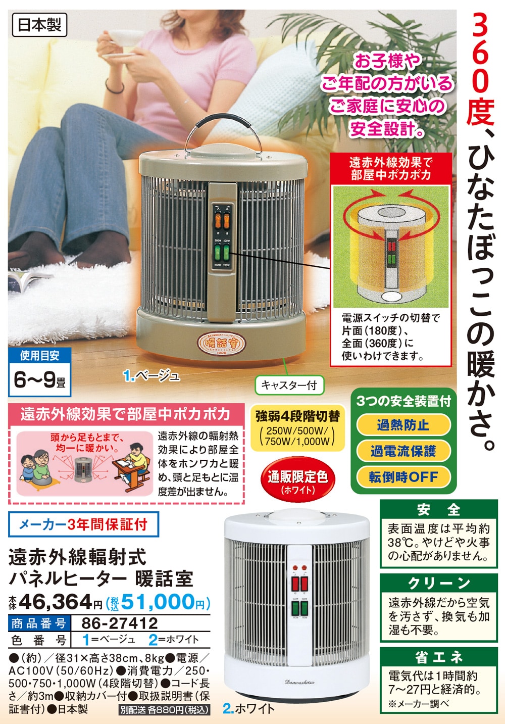 Y♢274 アールシーエス 遠赤外線パネルヒーター 暖話室1000型 アール