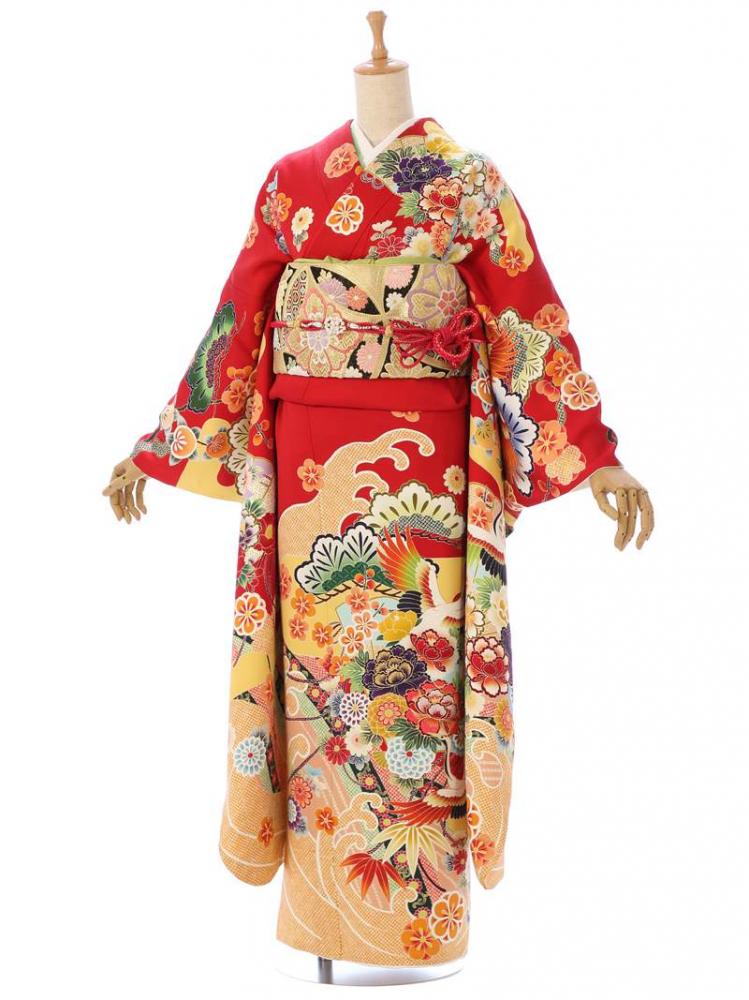 振袖|赤系| 牡丹 |8S258|対応身長:158-168cm|ｻｲｽﾞ:21号-29号｜全国宅配