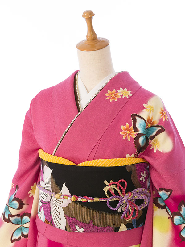 振袖|ﾋﾟﾝｸ系|蝶 小花|対応身長:153-165cm|ｻｲｽﾞ:7号-13号|6S698｜全国