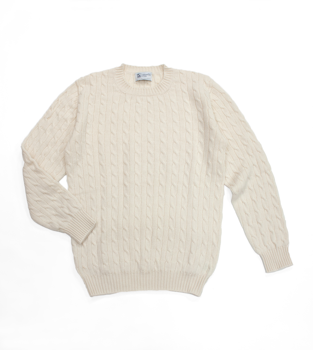 ジョンストンズ・カシミヤクルーネックセーター・チョーク｜英国ニット