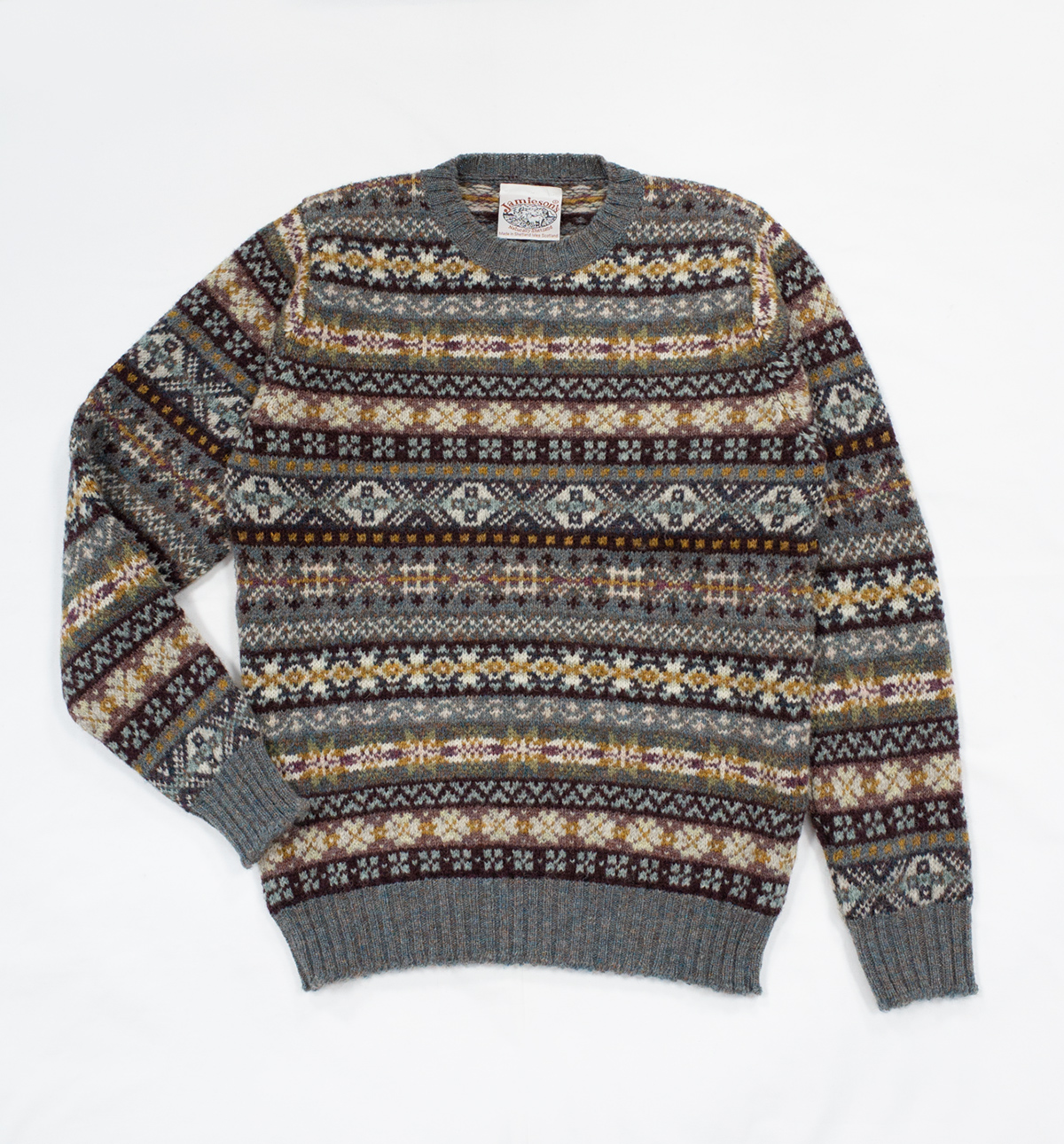 ジャミーソンズ フェアアイルクルーネックセーター グレイキャメル