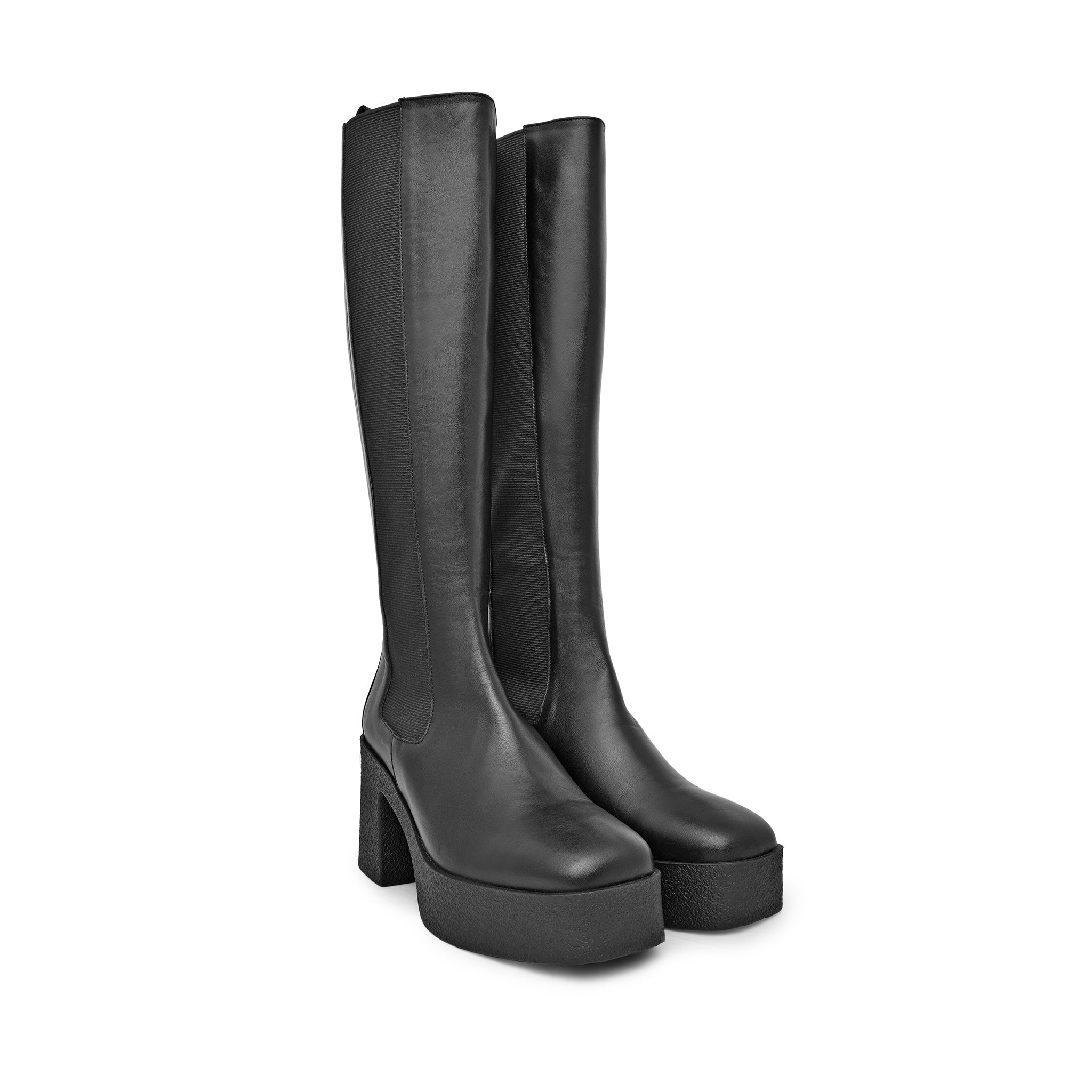 Akaada Momoko Black Knee-High Leather Chelsea Boots
