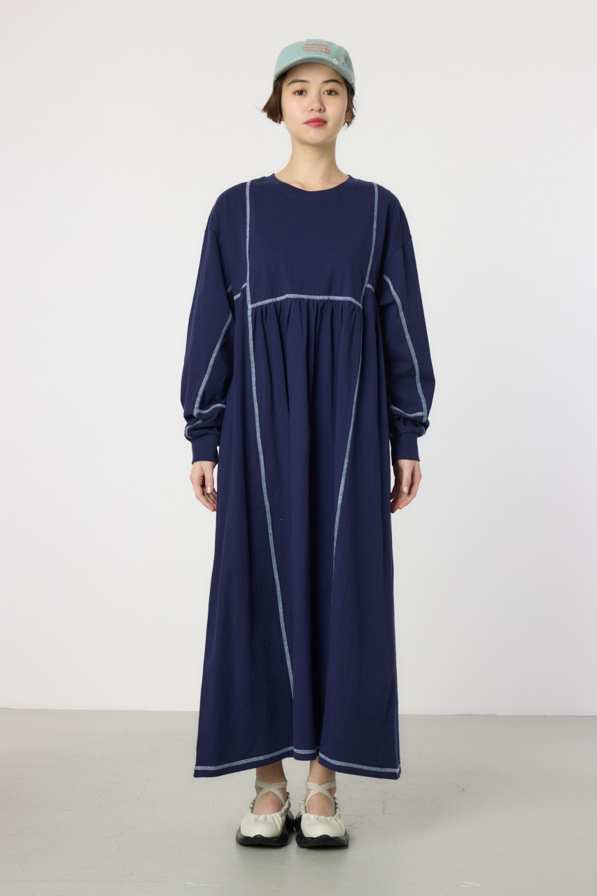 RODEO CROWNS WIDE BOWL | 配色ステッチティアードマキシワンピース