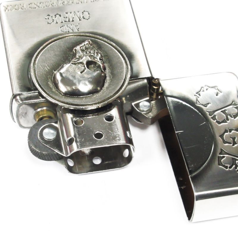 VIntage Zippo CBGB & OMFUG Logo Skull Metal Oxidized Silver