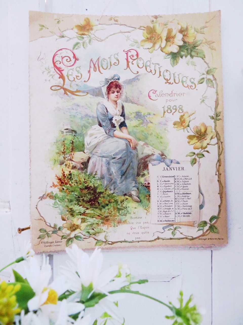 ヴィクトリアン 石版印刷 カレンダー『四季』 - 薔薇と天使のアンティーク