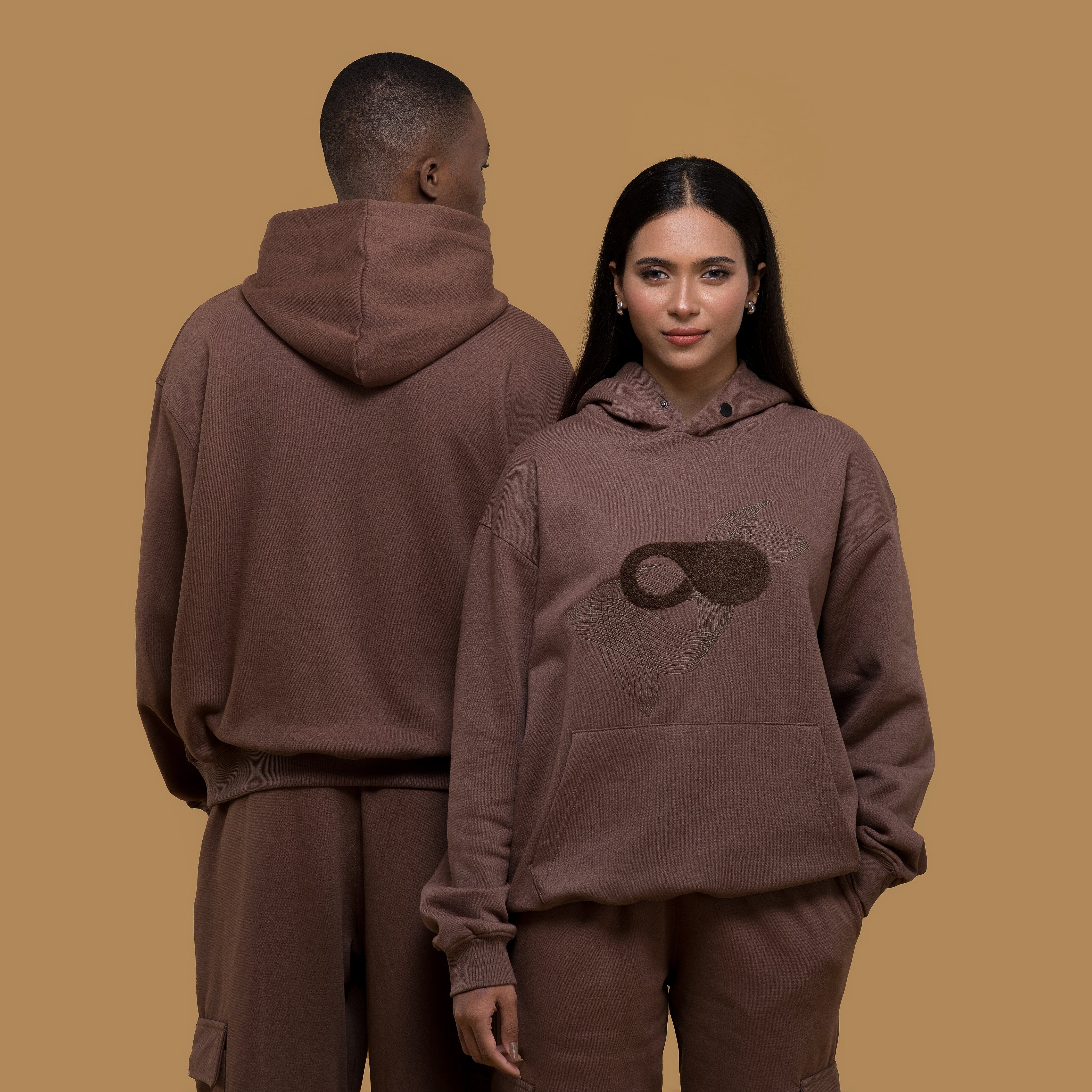 Chocolate Brown Hoodie – Drop Shoulder Embroidered Fleece – ETERNCE