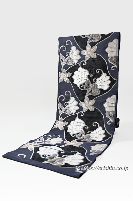 洛風林 九寸織名古屋帯（マグノリアの花/黒橡色）洛風林『着物・呉服