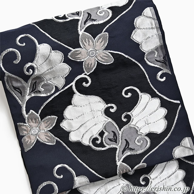 洛風林 九寸織名古屋帯（マグノリアの花/黒橡色）洛風林『着物・呉服