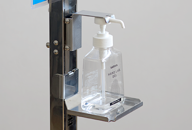 ステンレス製アルコールスタンド-容器に手を触れずに消毒できる衛生的
