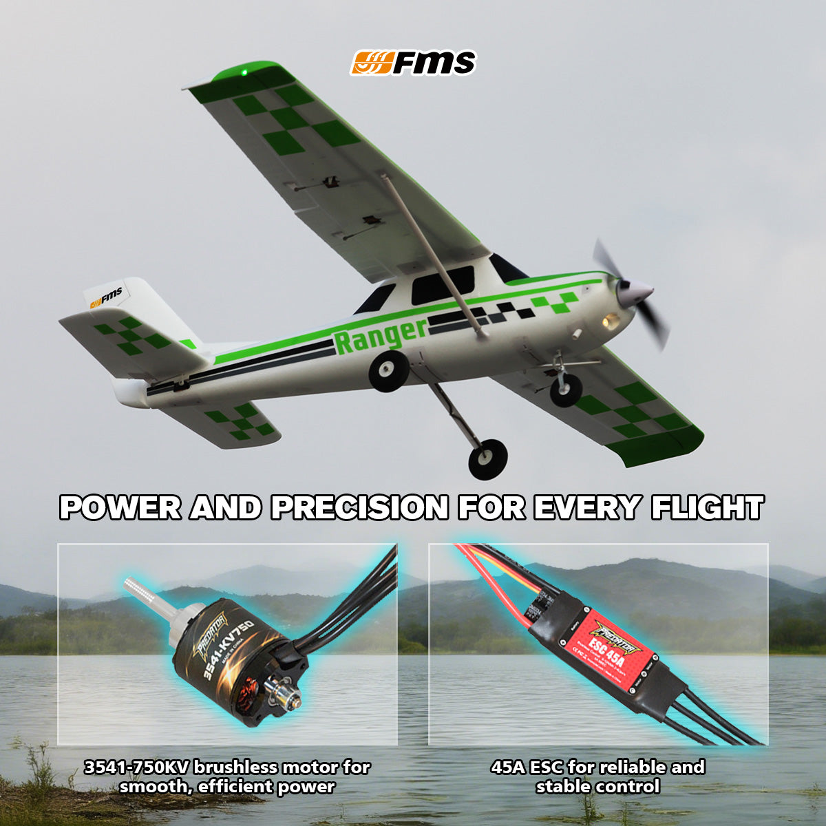 1800mm Ranger PNP RC Airplane | STOL Floats & Lights | FMS Hobby