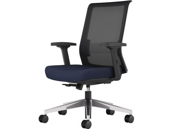 コクヨ エントリー2 チェアー 背ブラック・座ブルー アルミ脚 肘付