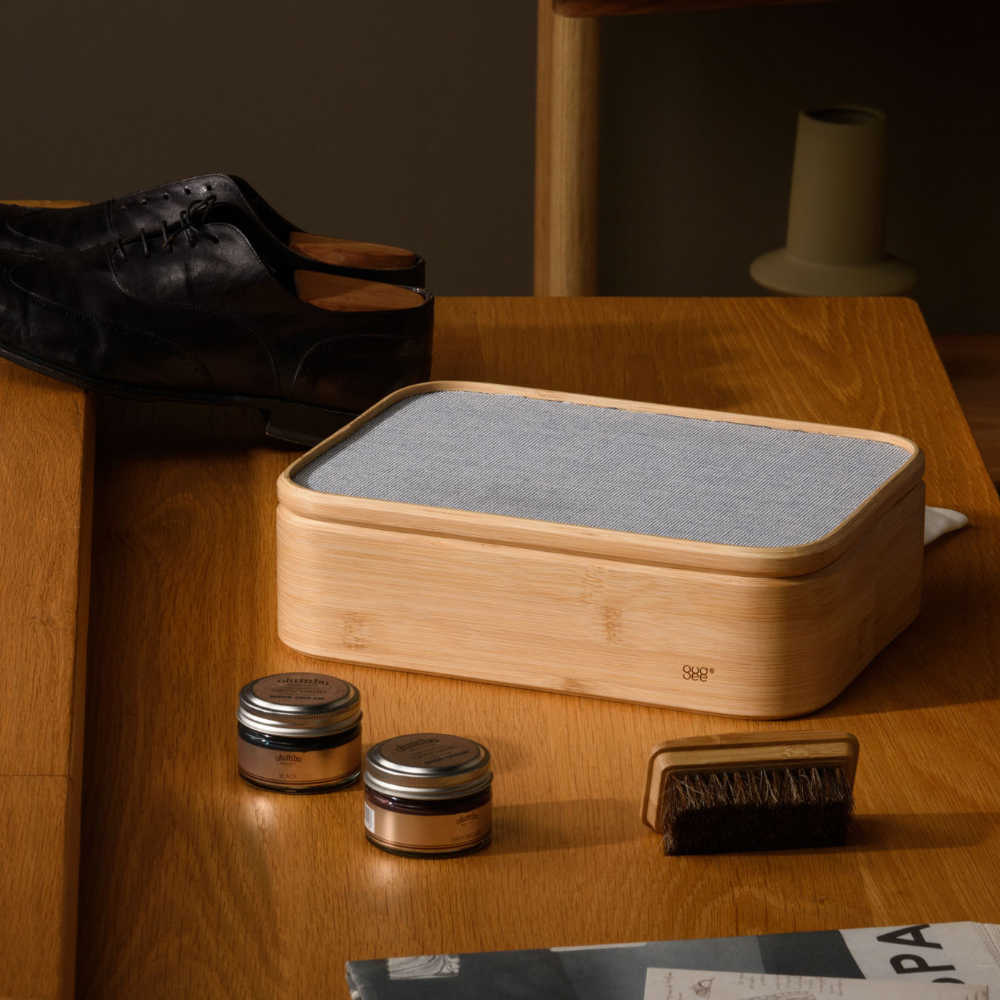 Gudee グディ シューケアボックス 靴磨き 道具 収納 馬毛ブラシ付き