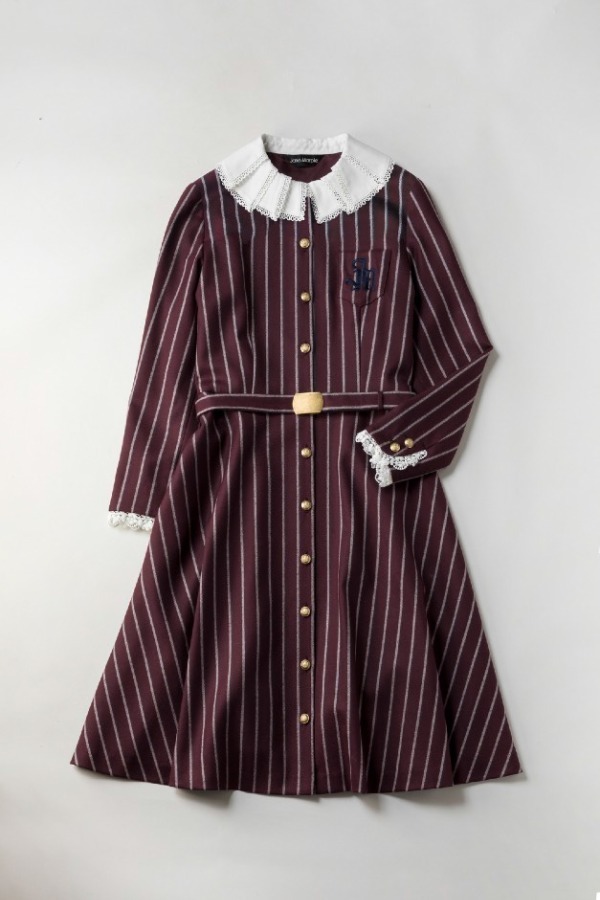 ジェーンマープル「ブリティッシュ ストライプ」ワンピース、金ボタン