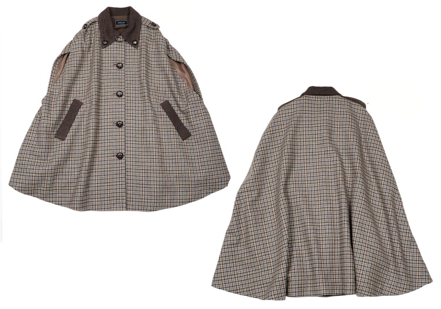 ミルク新作“探偵”風ケープマント＆サスペンダー付きパンツ、チェック柄